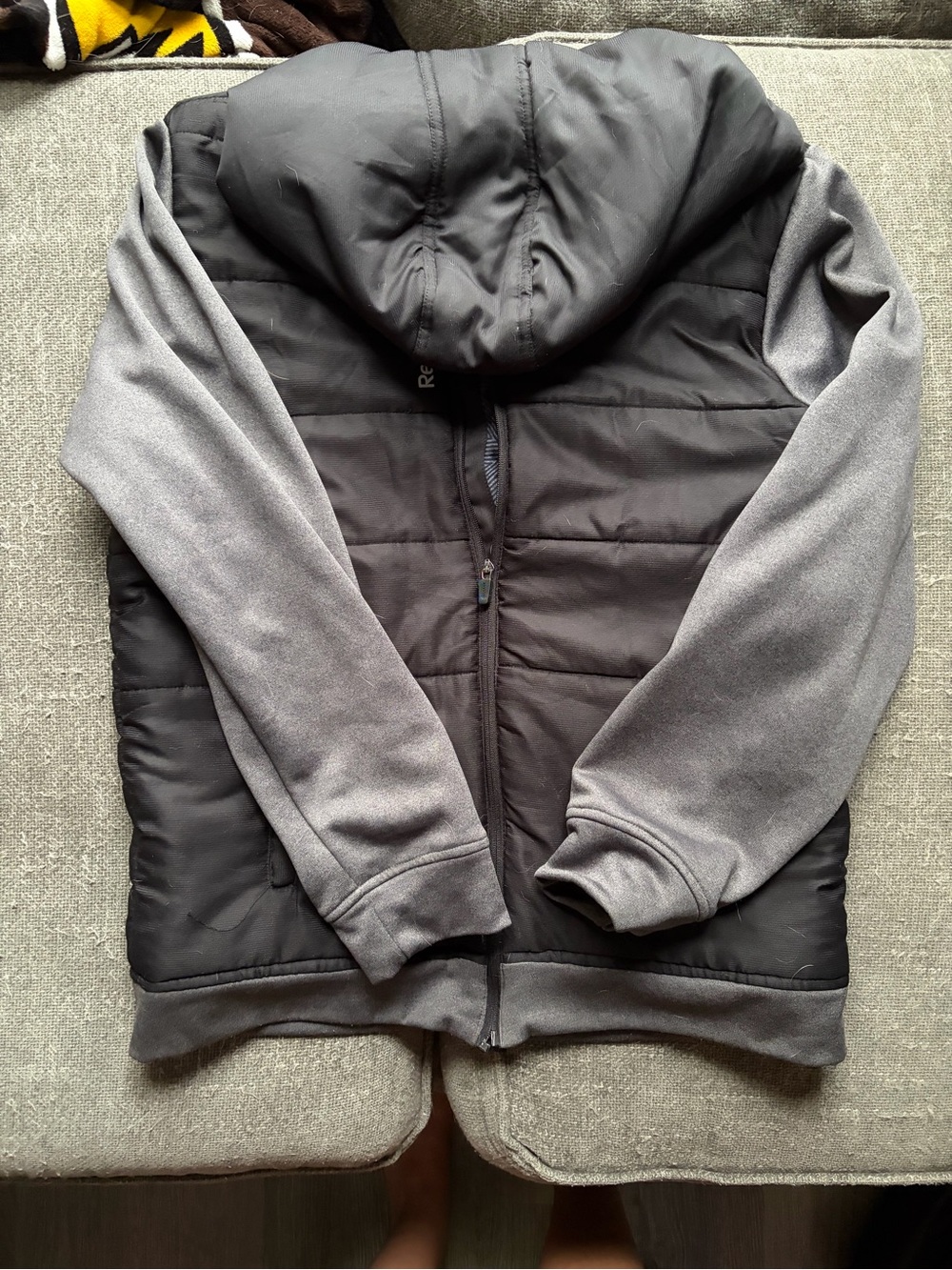 Reebok Black Puffer Jacket with Gray Sleeves & Hood